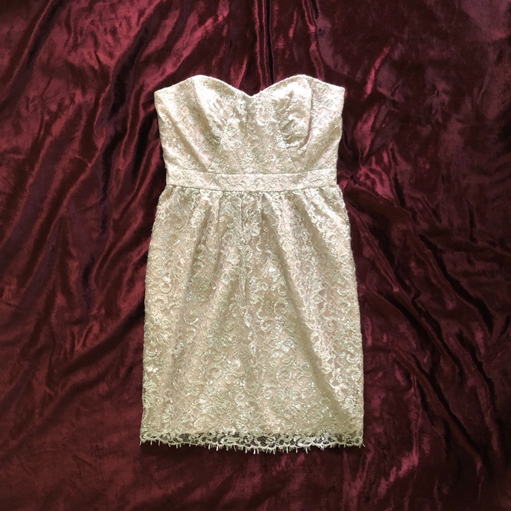 Shoshanna cocktail dress: lace, rose, shimmer: 2